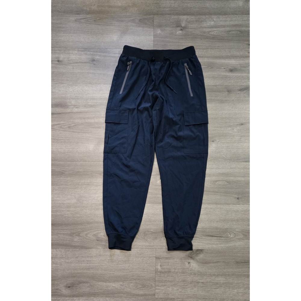LIBIN Women's Blue Cargo Jogger Pants Small 28" Inseam Zip Pockets Stretch